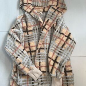 Hem & Thread Plaid Teddy Jacket in Cream and Brown